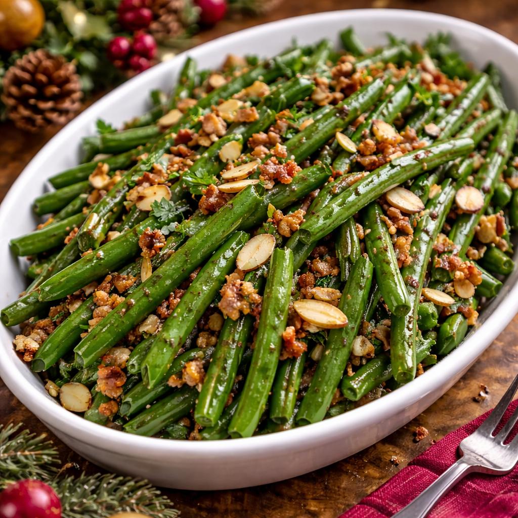 Photo de Haricots Verts aux Amandes et Lardons pour Noël