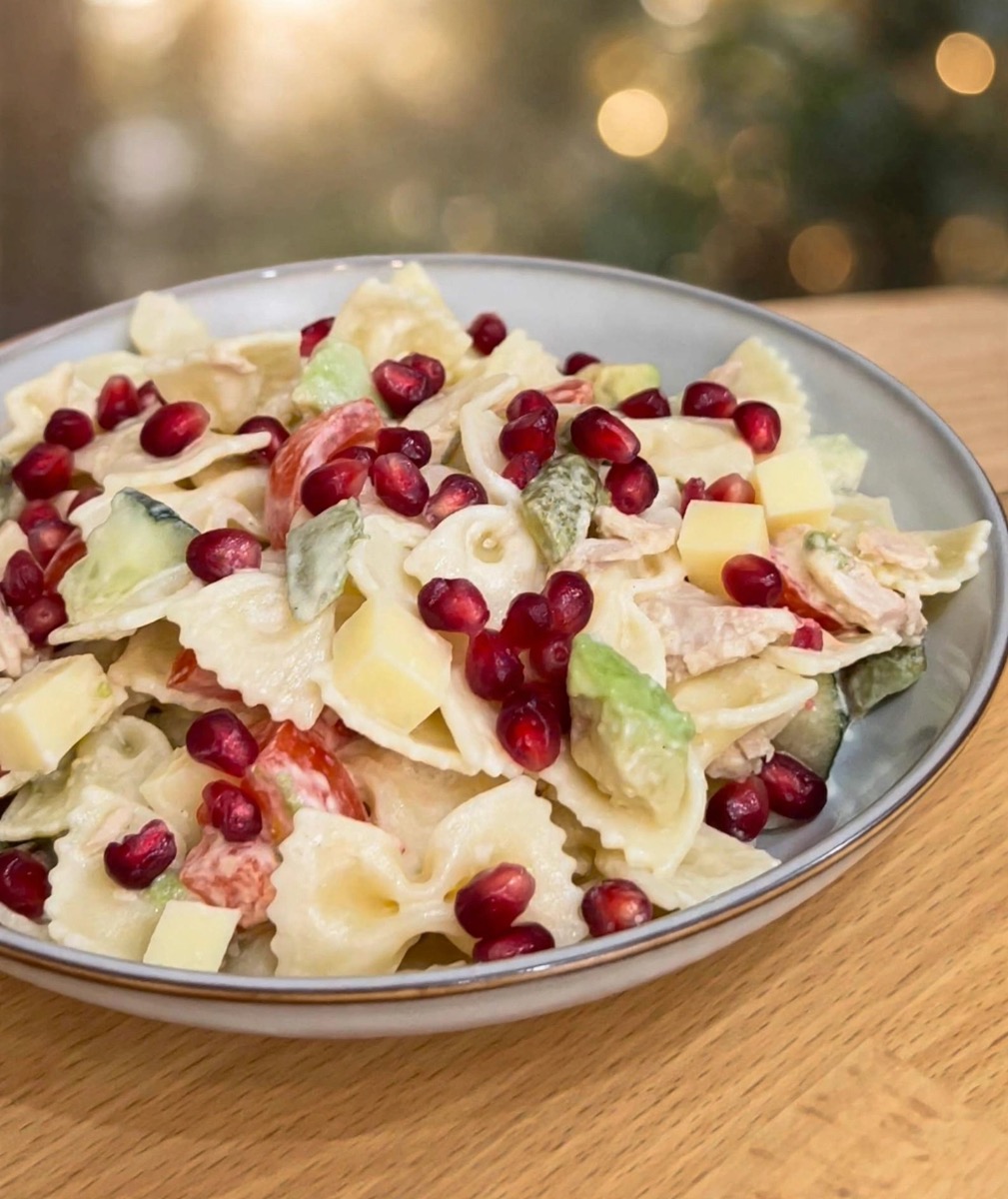 Photo de Recette Salade de pâtes au poulet et grenade